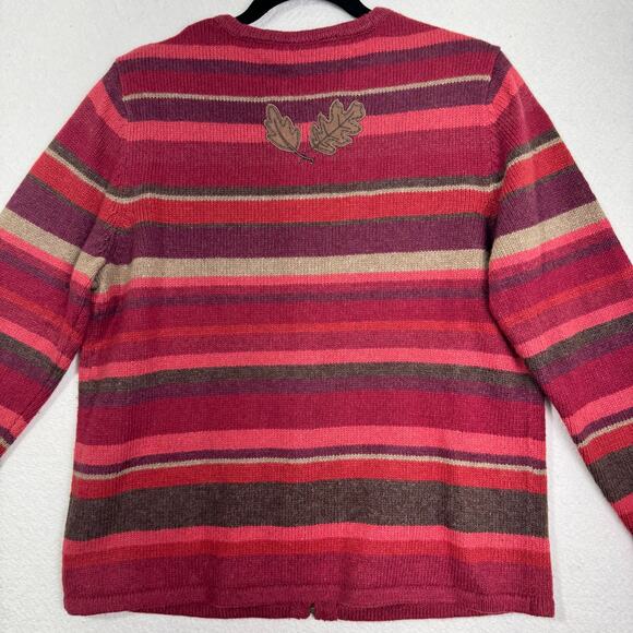 Croft & Barrow Embroidered Autumn Fall Leaves Wool Cardigan Sweater Size Small - Picture 4 of 7